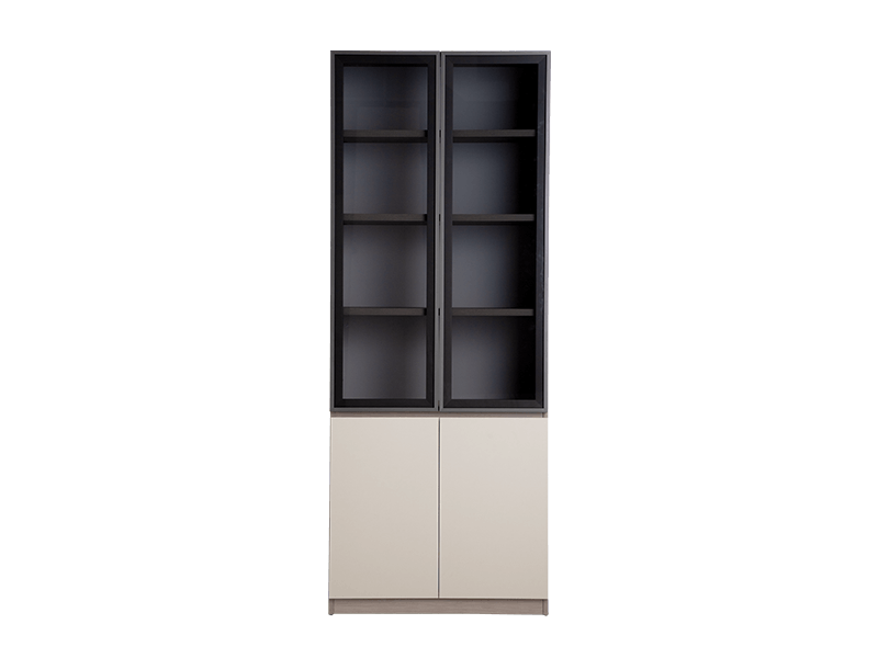 現代簡約雙玻璃門書櫃-萬橡色